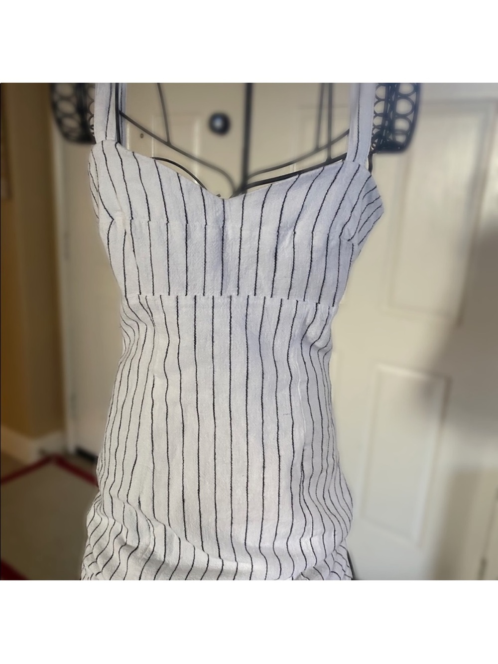 💙F21 White/Navy Striped Tank Top Mini Dress - Picture 1 of 2